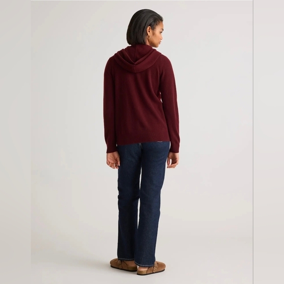 Quince 100% Mongolian Cashmere Full Zip-Up Hoodie Burgundy Nwt - Picture 3 of 8